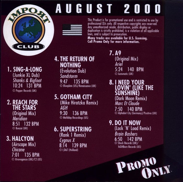 Various : Promo Only Import Club: August 2000 (CD, Comp, Promo)