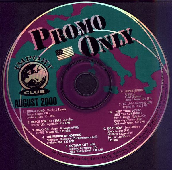 Various : Promo Only Import Club: August 2000 (CD, Comp, Promo)