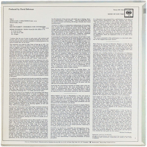 John Cage, Henri Pousseur, Milton Babbitt : New Electronic Music From Leaders Of The Avant-Garde (LP, Album)