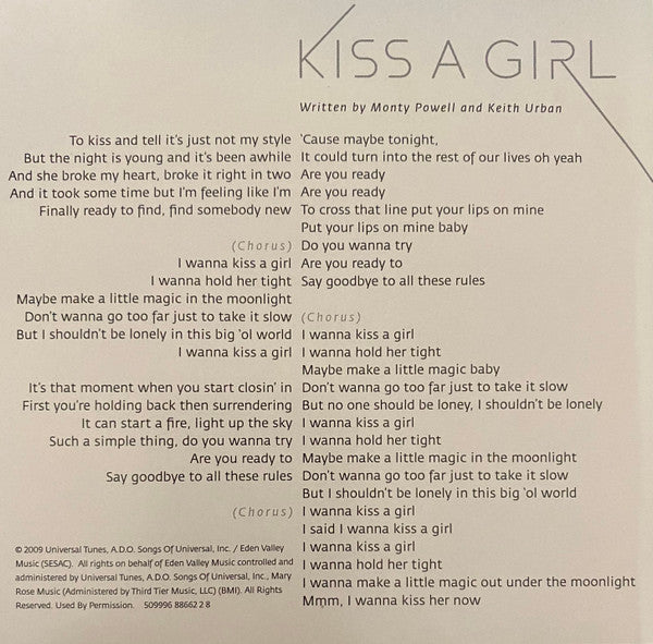 Keith Urban : Kiss A Girl (CD, Single, Promo)