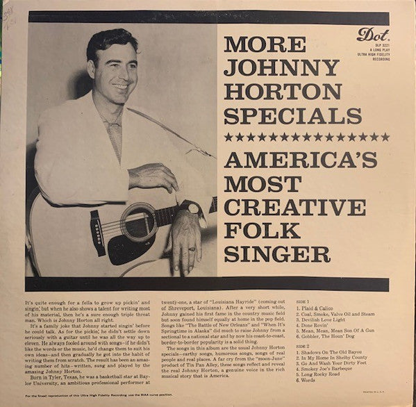 Johnny Horton : More Johnny Horton Specials-America's Most Creative Folk Singer (LP, Album, Comp, Mono)
