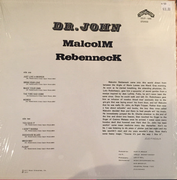 Dr. John : MalcolM RebennecK (LP)