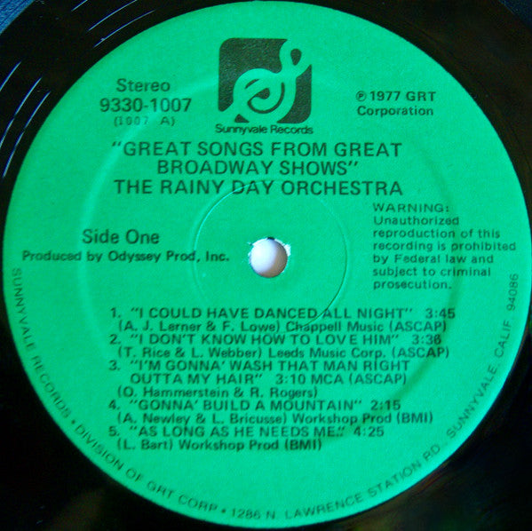 The Rainy Day Orchestra : Great Songs From Great Broadway Shows (LP)