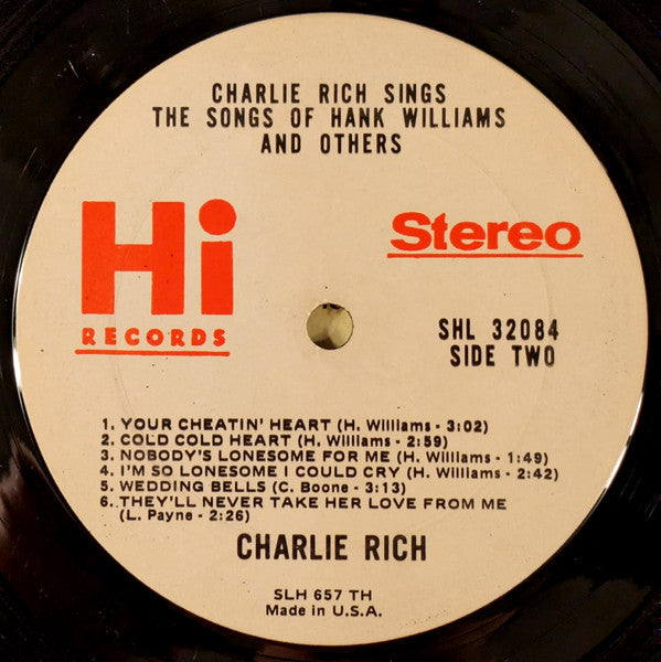 Charlie Rich : Charlie Rich Sings The Songs Of Hank Williams And Others (LP, RE)