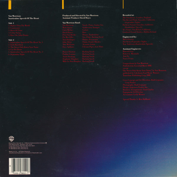 Van Morrison : Inarticulate Speech Of The Heart (LP, Album, Win)