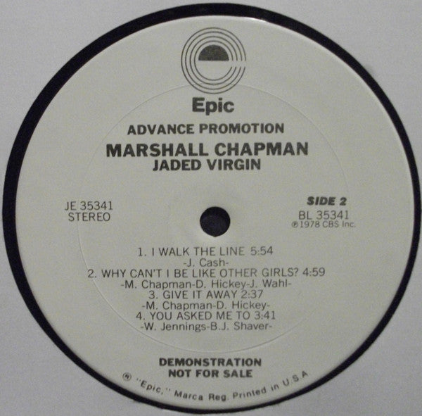 Marshall Chapman : Jaded Virgin (LP, Advance, Album, Promo)