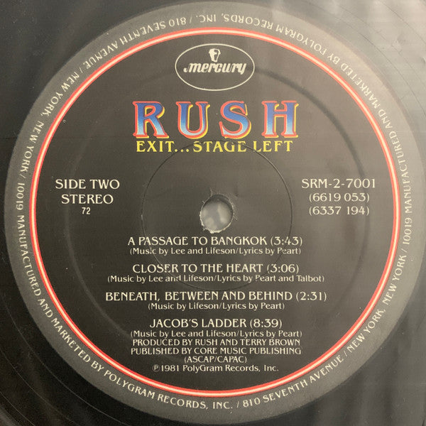 Rush : Exit...Stage Left (2xLP, Album, PRC)