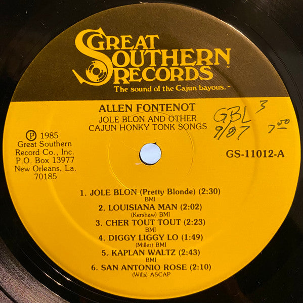 Allen Fontenot And The Country Cajuns : Jole Blon And Other Cajun Honky Tonk Songs (LP, Album, RE)