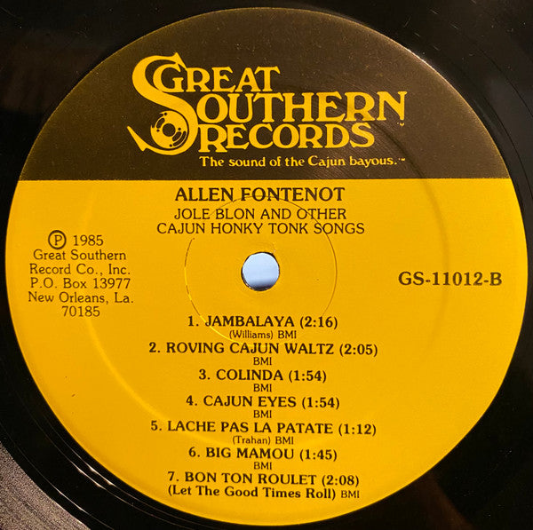 Allen Fontenot And The Country Cajuns : Jole Blon And Other Cajun Honky Tonk Songs (LP, Album, RE)