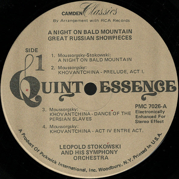 Leopold Stokowski And His Symphony Orchestra, Modest Mussorgsky, Alexander Borodin, Nikolai Rimsky-Korsakov, Reinhold Glière : Night On Bald Mountain / Great Russian Showpieces (LP, Album, RE)