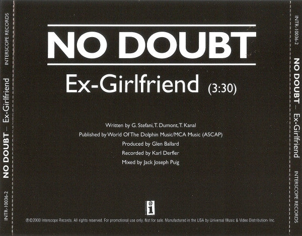 No Doubt : Ex-Girlfriend (CD, Single, Promo)