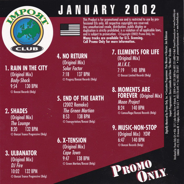 Various : Promo Only Import Club: January 2002 (CD, Comp, Promo)