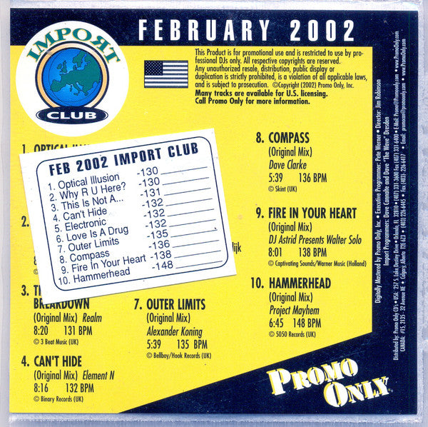 Various : Promo Only Import Club: February 2002 (CD, Comp, Promo)