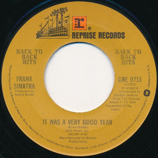 Frank Sinatra : It Was A Very Good Year / Main Theme From "The Cardinal" (Stay With Me) (7")