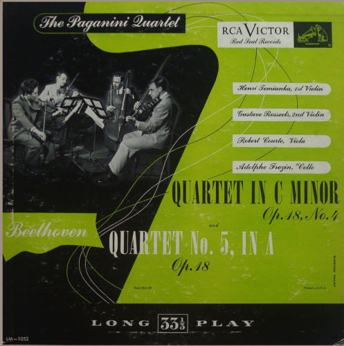 Ludwig van Beethoven - Paganini Quartet : Quartet In C Minor Op. 18, No. 4 / Quartet No. 5 In A, Op. 18 (LP, Mono)