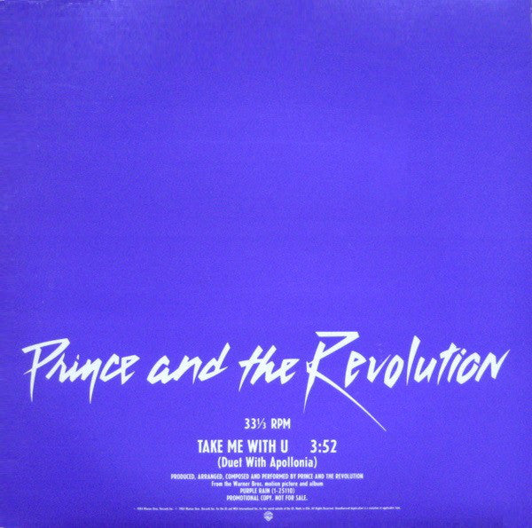 Prince And The Revolution : Take Me With U (12", Single, Promo)