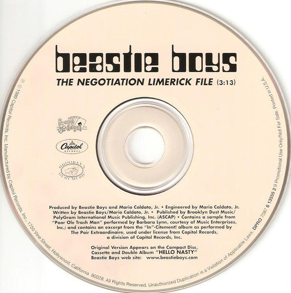 Beastie Boys : The Negotiation Limerick File (CD, Single, Promo)