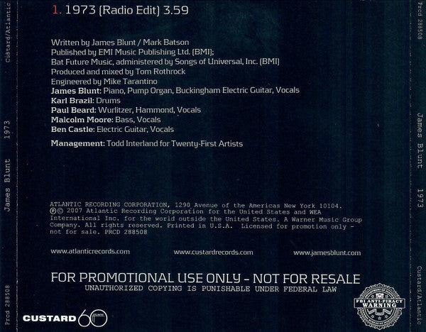 James Blunt : 1973 (CD, Single, Promo)