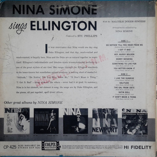 Nina Simone : Nina Simone Sings Ellington (LP, Album, Mono)