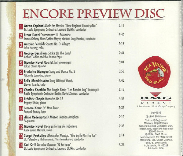 Various : Encore Preview Disc (CD, Comp, Club)