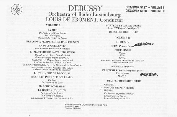Claude Debussy - Orchestra Of Radio Luxembourg, Louis De Froment : His Works For Orchestra (Complete); Vol. II (3xLP, box)
