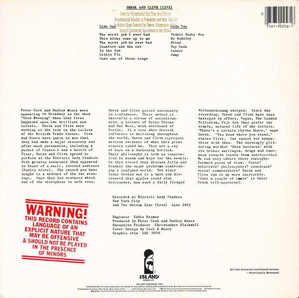 Peter Cook & Dudley Moore Present Derek And Clive* : (Live) (LP, Album, RE, Spe)