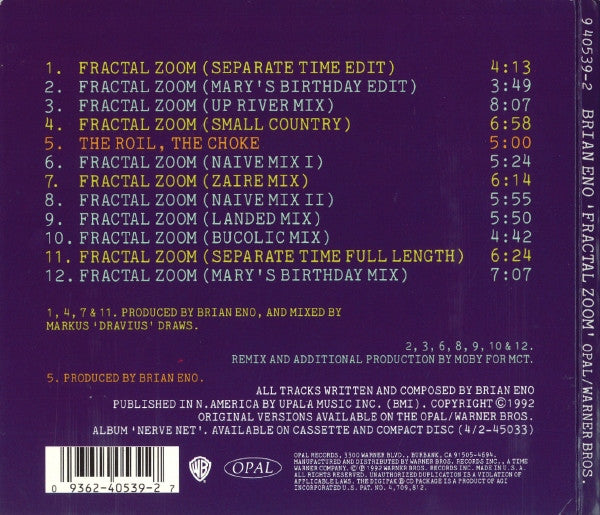 Brian Eno : Fractal Zoom (CD, Maxi, RP, Dig)