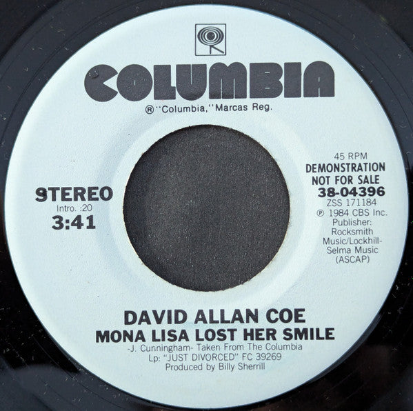 David Allan Coe : Mona Lisa Lost Her Smile (7", Promo)