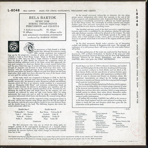Béla Bartók : Music For String Instruments, Percussion, And Celesta (10", Mono)