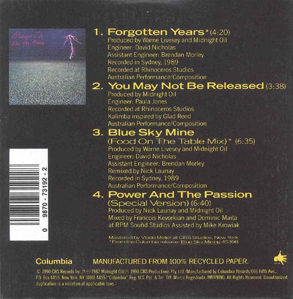 Midnight Oil : Forgotten Years (CD, Single)