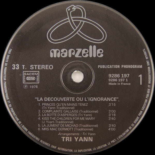 Tri Yann : La Découverte Ou L'ignorance (LP, Album, RE)