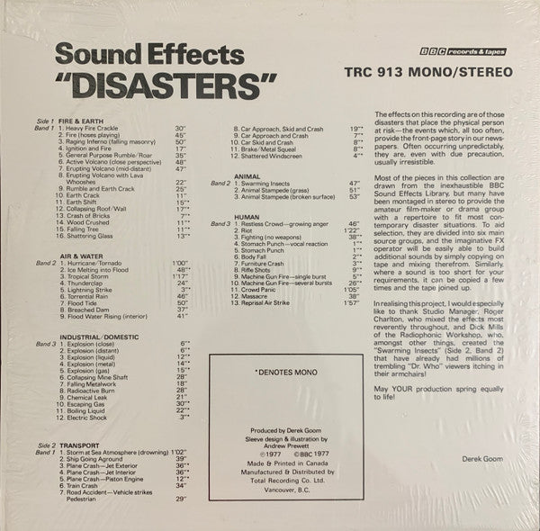 No Artist : Sound Effects - Disasters (LP, Mono)