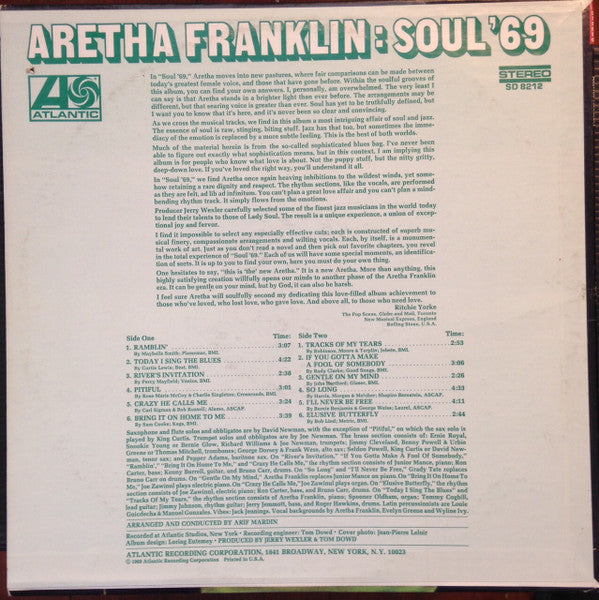Aretha Franklin : Soul '69 (LP, Album, PR )