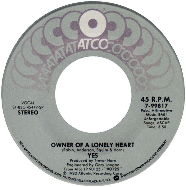 Yes : Owner Of A Lonely Heart (7", Single, SP )