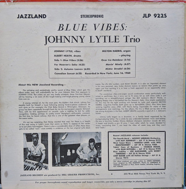 Johnny Lytle Trio : Blue Vibes (LP)