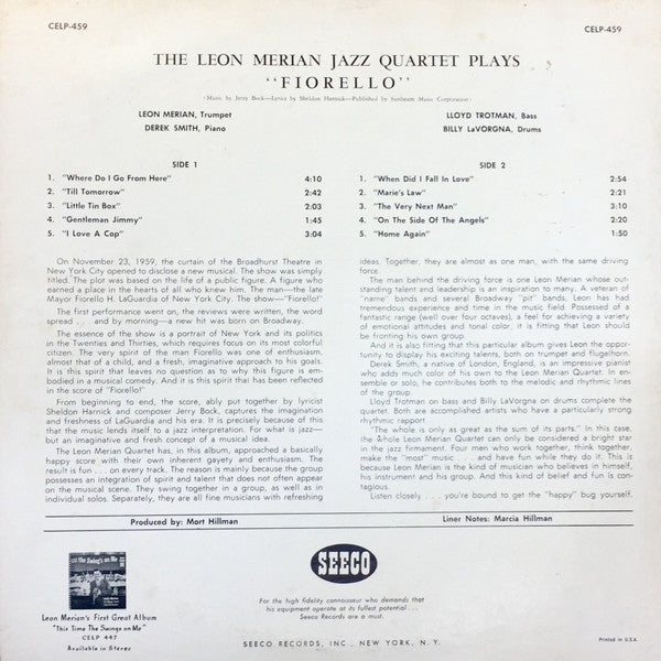 The Leon Merian Jazz Quartet : Plays Fiorello! (LP, Album, Mono)