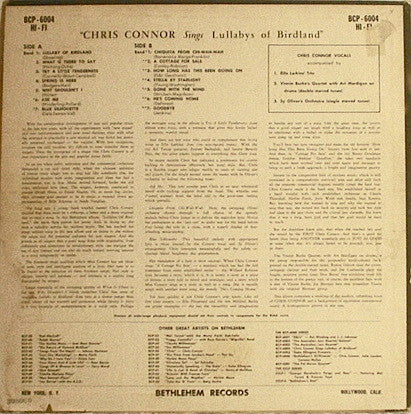 Chris Connor : Sings Lullabys Of Birdland (LP, Album, RE, Res)
