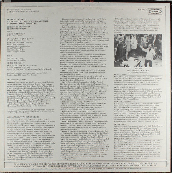 Sounds Of Synanon / The Synanon Choir : The Prince Of Peace: A Rock-Jazz Cantata (LP)
