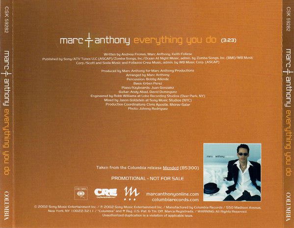 Marc Anthony : Everything You Do (CD, Single, Promo)