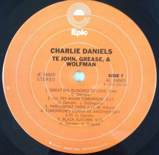 Charlie Daniels : Te John, Grease, & Wolfman (LP, Album, RE)