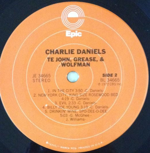 Charlie Daniels : Te John, Grease, & Wolfman (LP, Album, RE)