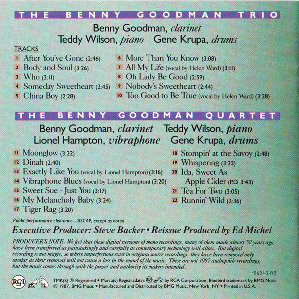 Benny Goodman : After You've Gone (The Original Benny Goodman Trio And Quartet Sessions - Vol. 1) (CD, Comp)