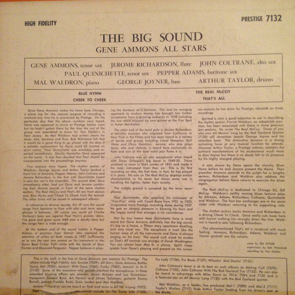Gene Ammons' All Stars : The Big Sound (LP, Album, Mono, RP)