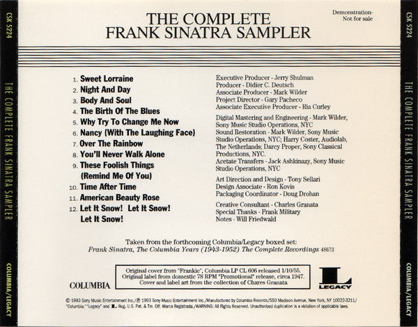 Frank Sinatra : The Complete Frank Sinatra Sampler (CD, Comp, Promo, Smplr)