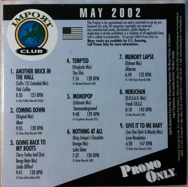 Various : Promo Only Import Club: May 2002 (CD, Comp, Promo)