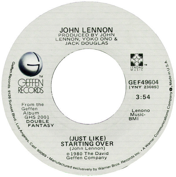 John Lennon : (Just Like) Starting Over (7", Single, Styrene, Ter)