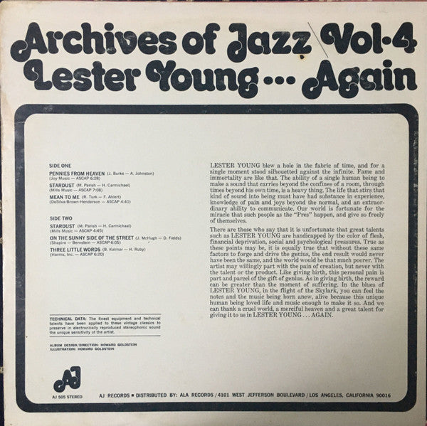 Lester Young : Archives Of Jazz Vol-4 Lester Young...Again (LP, Album)