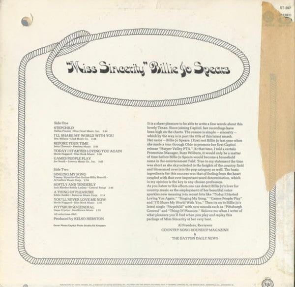Billie Jo Spears : Miss Sincerity (LP, Album)