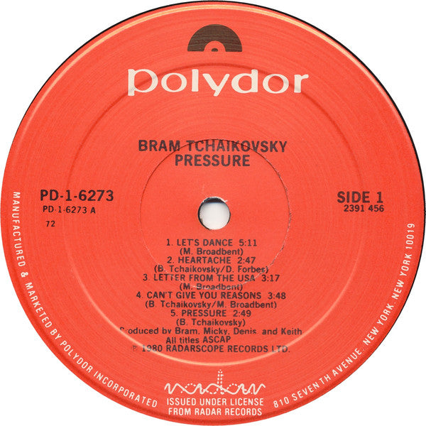Bram Tchaikovsky : Pressure (LP, Album, 72 )
