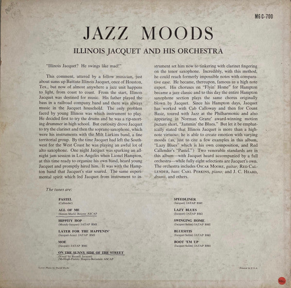 Illinois Jacquet And His Orchestra : Jazz Moods (LP, Album, Mono)